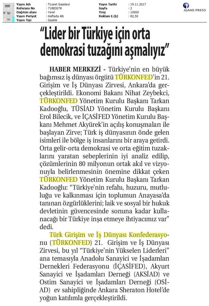 TÜRKONFED 21 Girişim Ve Is Dunyasi Zirvesi Medya Yansimalari 18 Kasim 2017 - 26
