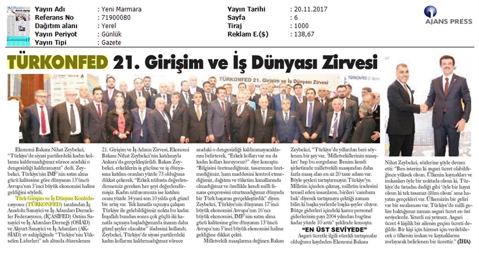 TÜRKONFED 21 Girişim Ve Is Dunyasi Zirvesi Medya Yansimalari 18 Kasim 2017 - 31