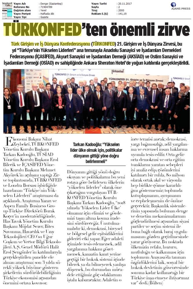 TÜRKONFED 21 Girişim Ve Is Dunyasi Zirvesi Medya Yansimalari 18 Kasim 2017 - 35