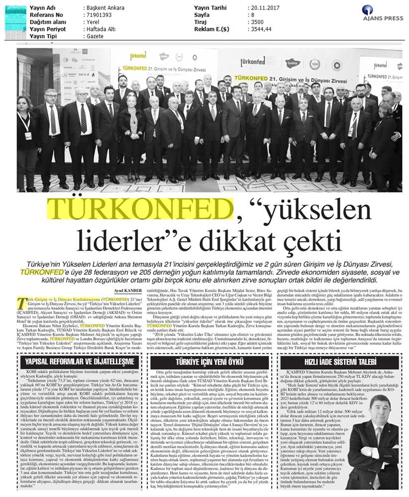 TÜRKONFED 21 Girişim Ve Is Dunyasi Zirvesi Medya Yansimalari 18 Kasim 2017 - 37
