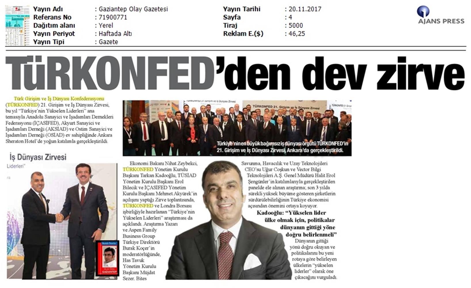 TÜRKONFED 21 Girişim Ve Is Dunyasi Zirvesi Medya Yansimalari 18 Kasim 2017 - 39