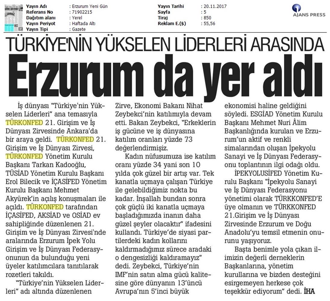 TÜRKONFED 21 Girişim Ve Is Dunyasi Zirvesi Medya Yansimalari 18 Kasim 2017 - 40