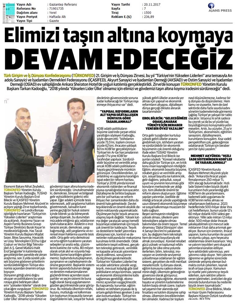 TÜRKONFED 21 Girişim Ve Is Dunyasi Zirvesi Medya Yansimalari 18 Kasim 2017 - 44