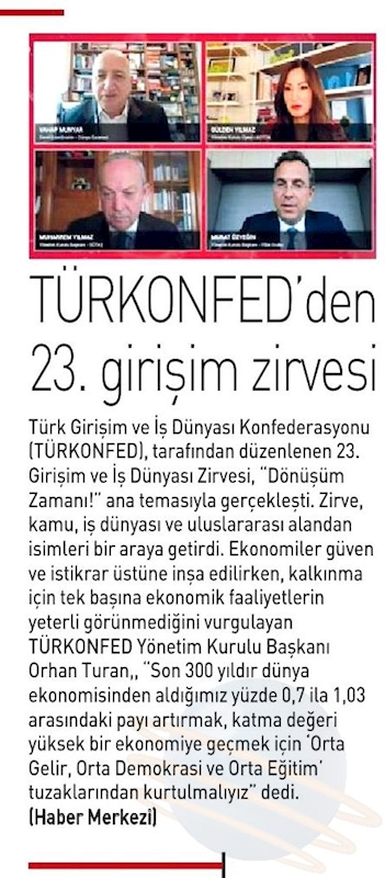 TÜRKONFED 23 Girişim Ve Is Dunyasi Zirvesi Basin Yansimalari 27 Nisan 2021 - 5