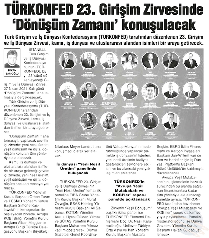 TÜRKONFED 23 Girişim Ve Is Dunyasi Zirvesi Basin Yansimalari 27 Nisan 2021 - 10