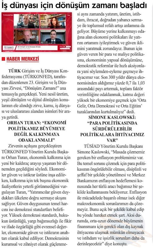 TÜRKONFED 23 Girişim Ve Is Dunyasi Zirvesi Basin Yansimalari 27 Nisan 2021 - 11