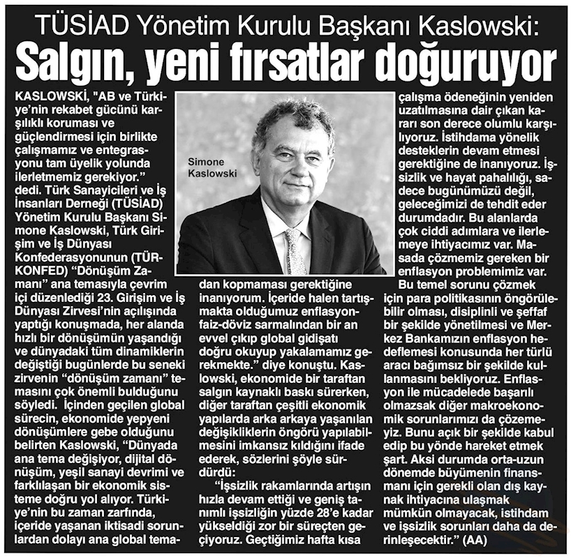 TÜRKONFED 23 Girişim Ve Is Dunyasi Zirvesi Basin Yansimalari 27 Nisan 2021 - 12