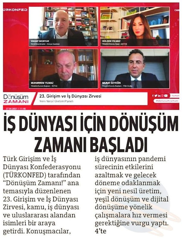 TÜRKONFED 23 Girişim Ve Is Dunyasi Zirvesi Basin Yansimalari 27 Nisan 2021 - 20