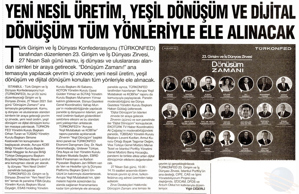 TÜRKONFED 23 Girişim Ve Is Dunyasi Zirvesi Basin Yansimalari 27 Nisan 2021 - 28
