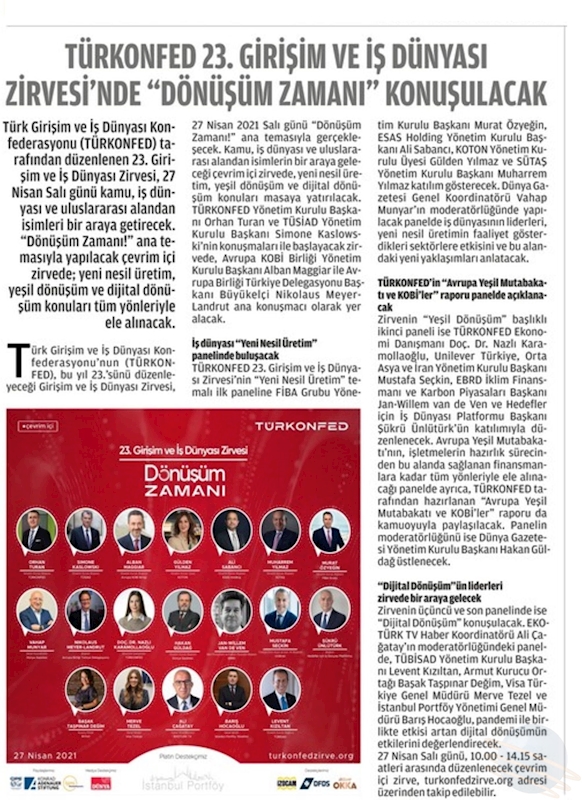 TÜRKONFED 23 Girişim Ve Is Dunyasi Zirvesi Basin Yansimalari 27 Nisan 2021 - 34