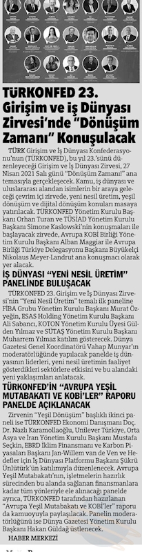 TÜRKONFED 23 Girişim Ve Is Dunyasi Zirvesi Basin Yansimalari 27 Nisan 2021 - 42
