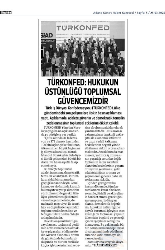 TÜRKONFED 24 Mart 2025 Basin Aciklamasi Hukukun Ustunlugu Toplumsal Guvencemizdir - 5