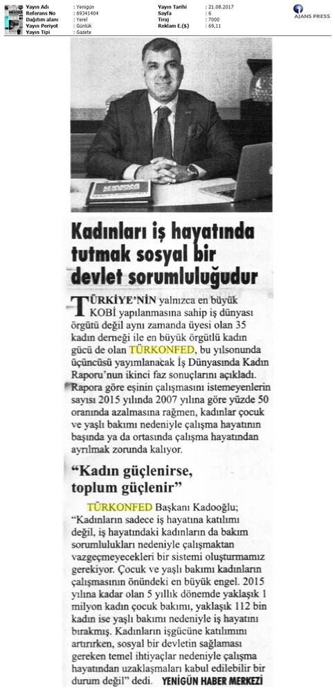 TÜRKONFED 3 Is Dunyasinda Kadin Raporu Ii Faz Basin Bulteni Medya Yansimalari 20 Agustos 2017 - 3
