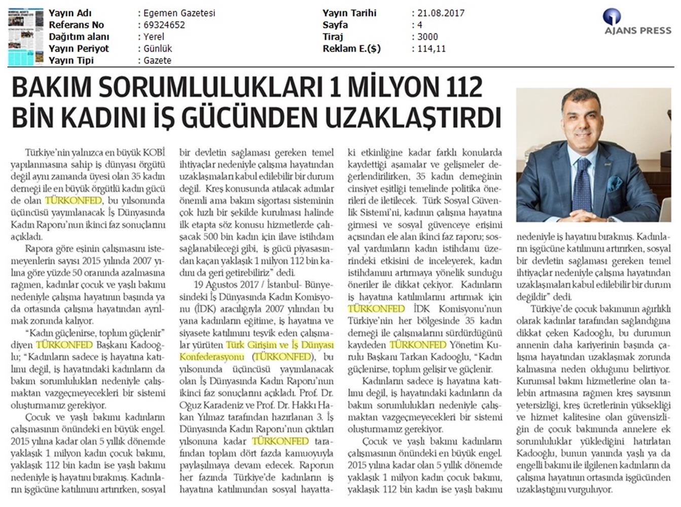 TÜRKONFED 3 Is Dunyasinda Kadin Raporu Ii Faz Basin Bulteni Medya Yansimalari 20 Agustos 2017 - 9