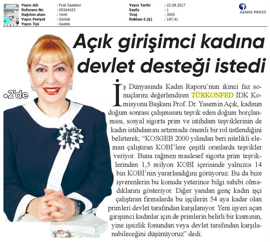 TÜRKONFED 3 Is Dunyasinda Kadin Raporu Ii Faz Basin Bulteni Medya Yansimalari 20 Agustos 2017 - 11