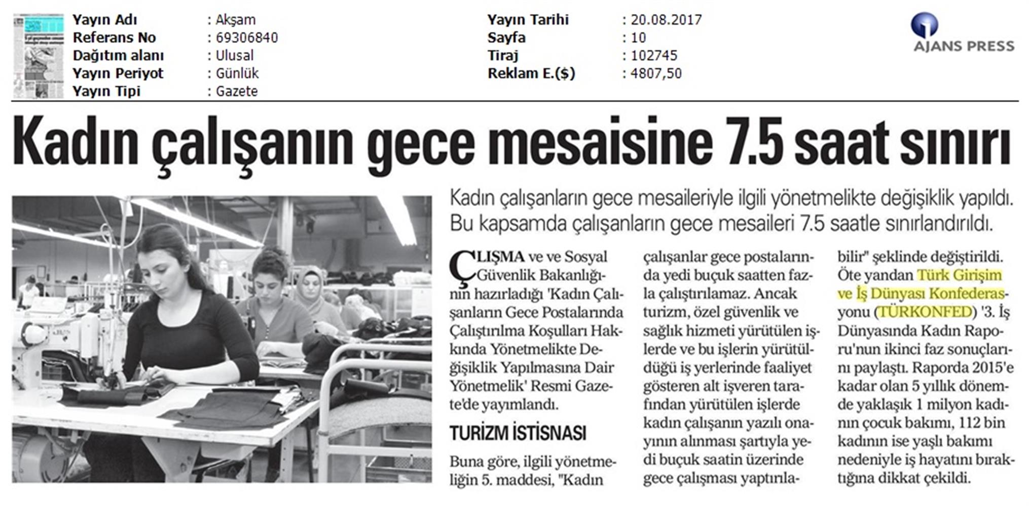 TÜRKONFED 3 Is Dunyasinda Kadin Raporu Ii Faz Basin Bulteni Medya Yansimalari 20 Agustos 2017 - 18