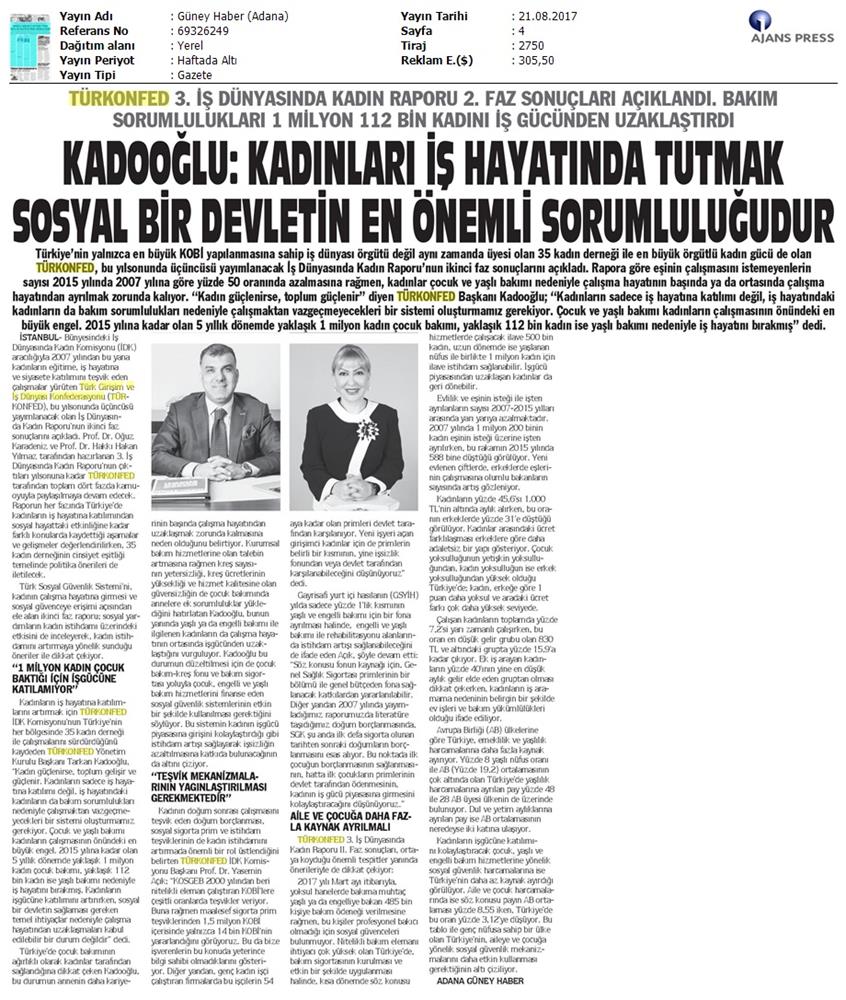 TÜRKONFED 3 Is Dunyasinda Kadin Raporu Ii Faz Basin Bulteni Medya Yansimalari 20 Agustos 2017 - 24