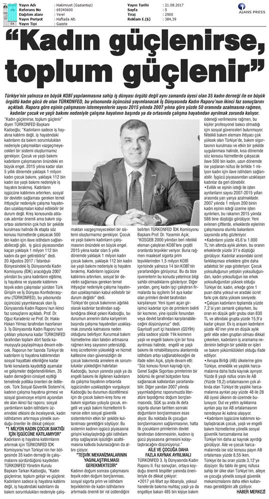 TÜRKONFED 3 Is Dunyasinda Kadin Raporu Ii Faz Basin Bulteni Medya Yansimalari 20 Agustos 2017 - 25