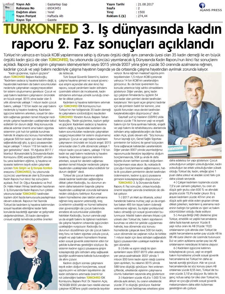 TÜRKONFED 3 Is Dunyasinda Kadin Raporu Ii Faz Basin Bulteni Medya Yansimalari 20 Agustos 2017 - 26