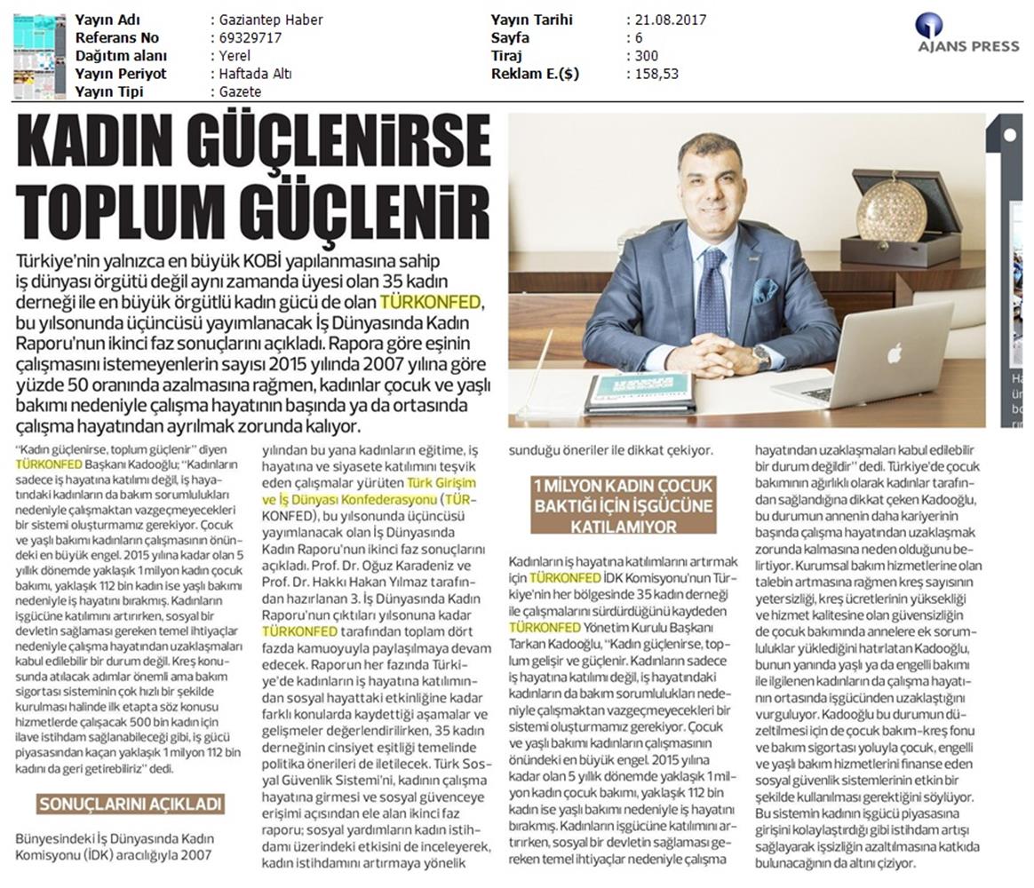 TÜRKONFED 3 Is Dunyasinda Kadin Raporu Ii Faz Basin Bulteni Medya Yansimalari 20 Agustos 2017 - 27