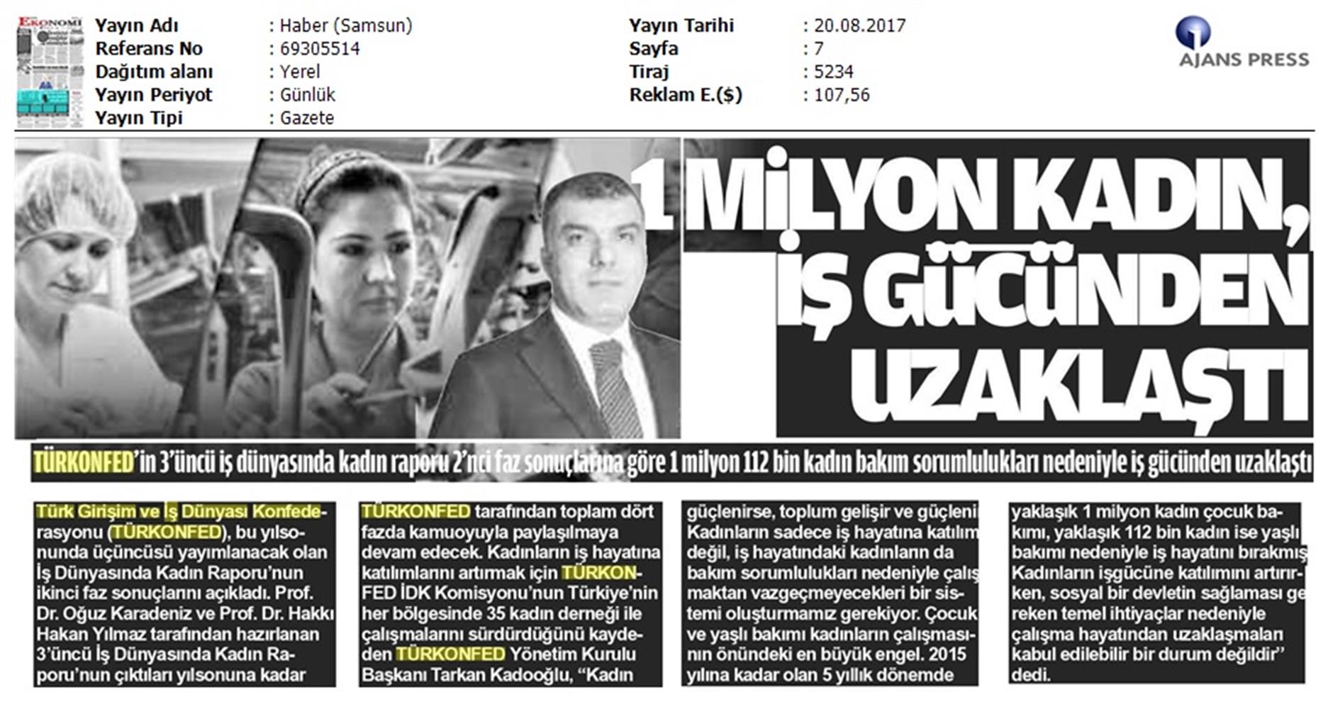 TÜRKONFED 3 Is Dunyasinda Kadin Raporu Ii Faz Basin Bulteni Medya Yansimalari 20 Agustos 2017 - 28