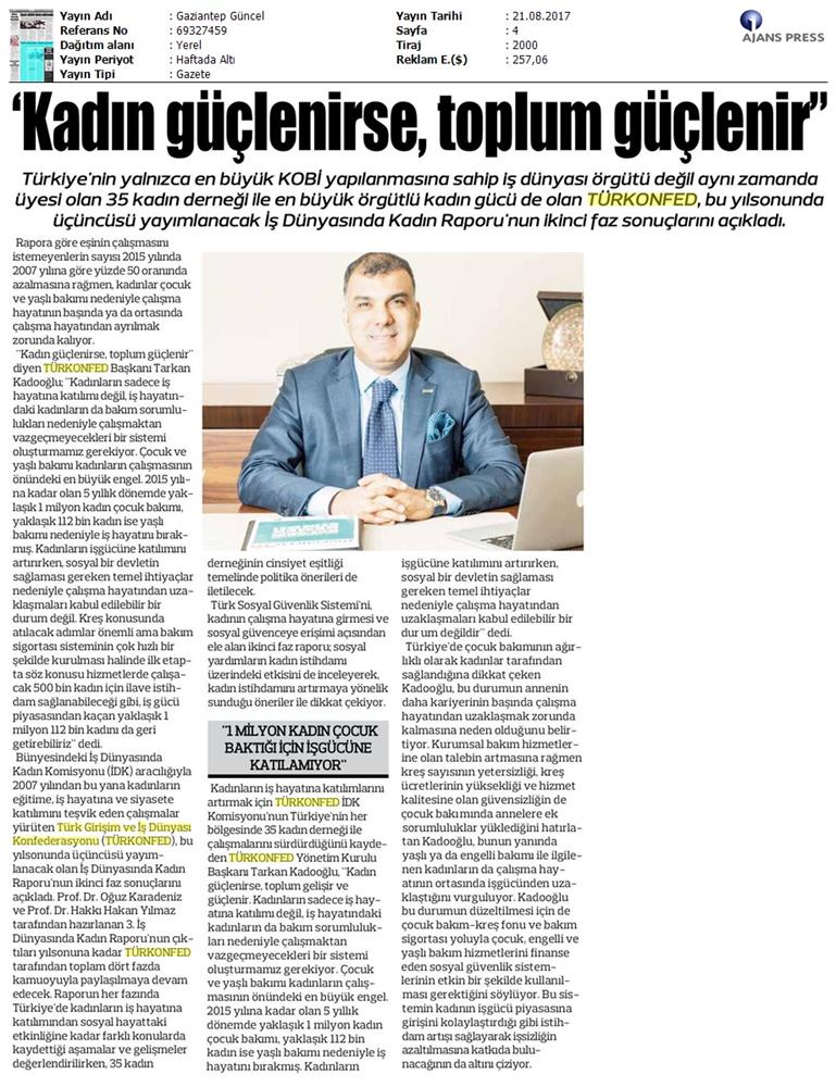 TÜRKONFED 3 Is Dunyasinda Kadin Raporu Ii Faz Basin Bulteni Medya Yansimalari 20 Agustos 2017 - 29