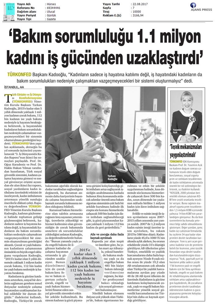 TÜRKONFED 3 Is Dunyasinda Kadin Raporu Ii Faz Basin Bulteni Medya Yansimalari 20 Agustos 2017 - 30