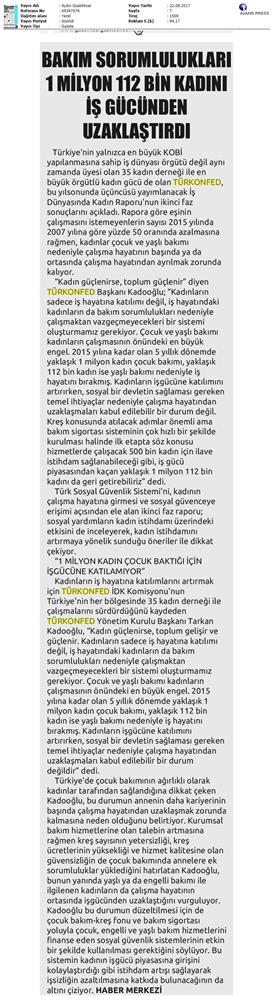 TÜRKONFED 3 Is Dunyasinda Kadin Raporu Ii Faz Basin Bulteni Medya Yansimalari 20 Agustos 2017 - 37