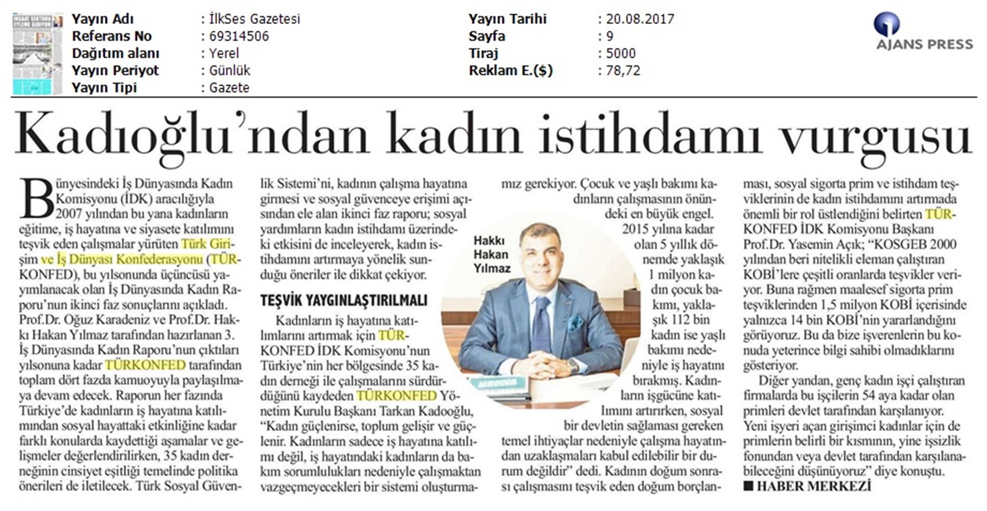 TÜRKONFED 3 Is Dunyasinda Kadin Raporu Ii Faz Basin Bulteni Medya Yansimalari 20 Agustos 2017 - 46