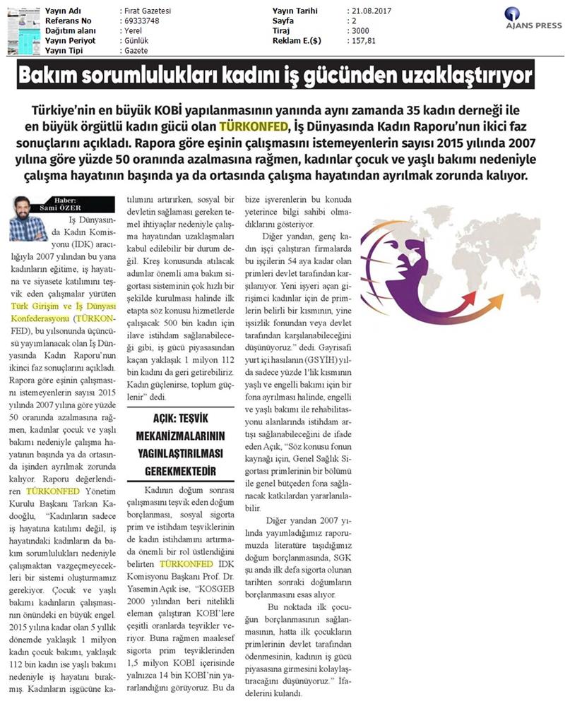 TÜRKONFED 3 Is Dunyasinda Kadin Raporu Ii Faz Basin Bulteni Medya Yansimalari 20 Agustos 2017 - 57