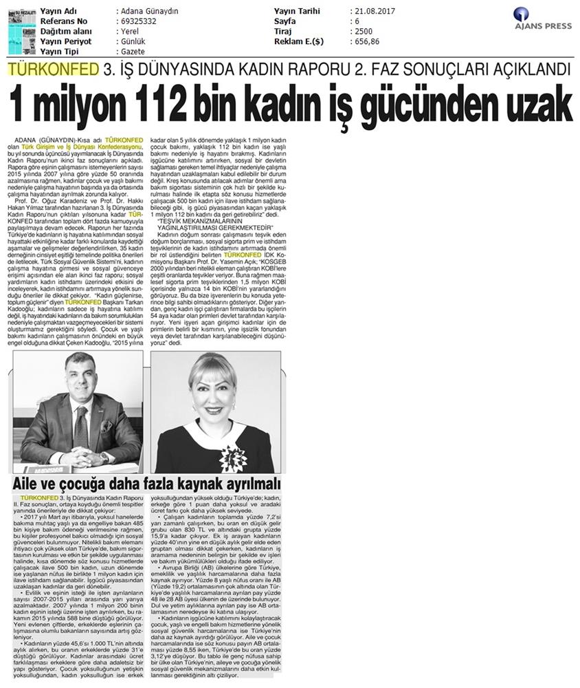 TÜRKONFED 3 Is Dunyasinda Kadin Raporu Ii Faz Basin Bulteni Medya Yansimalari 20 Agustos 2017 - 66