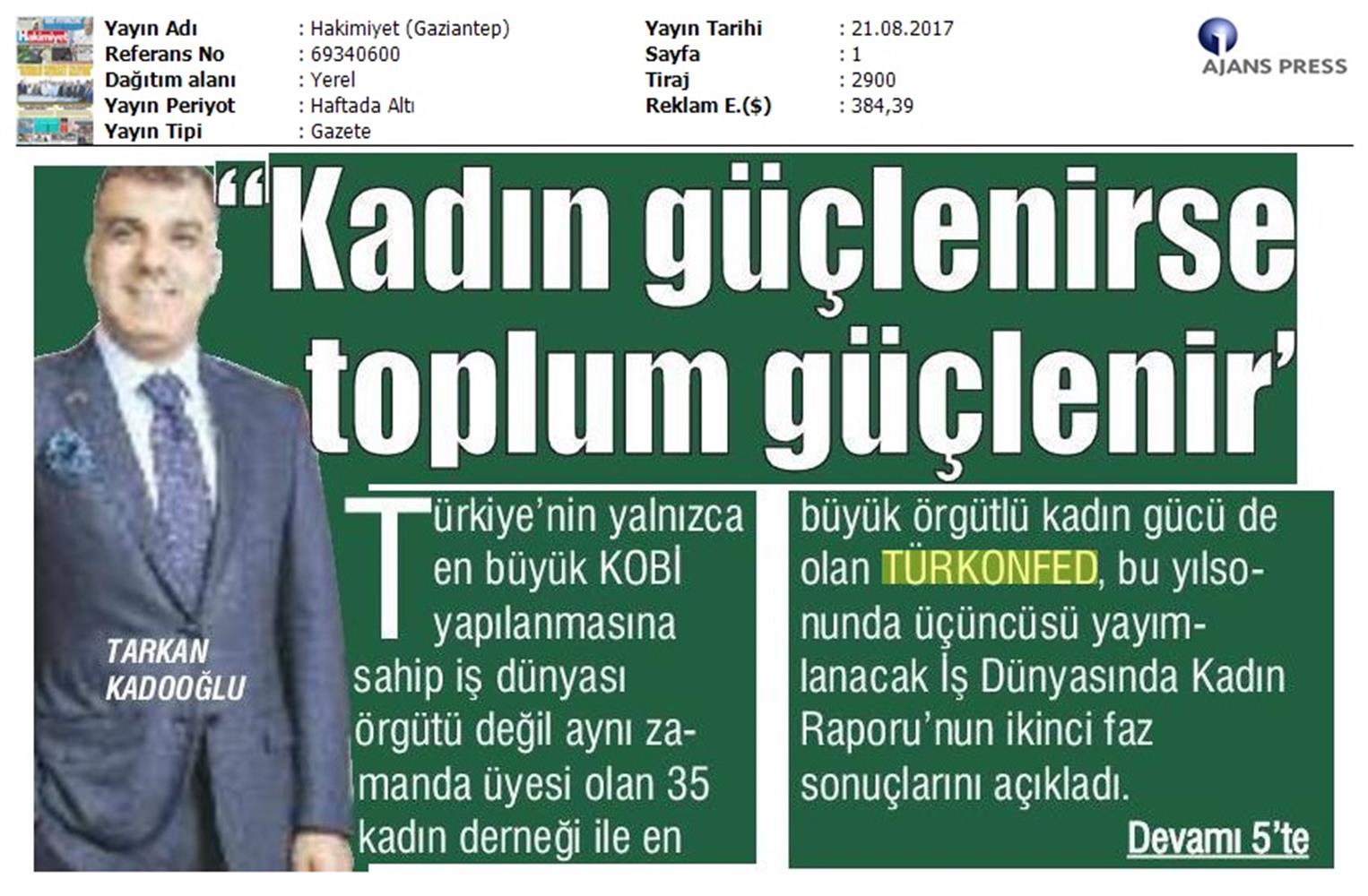 TÜRKONFED 3 Is Dunyasinda Kadin Raporu Ii Faz Basin Bulteni Medya Yansimalari 20 Agustos 2017 - 68
