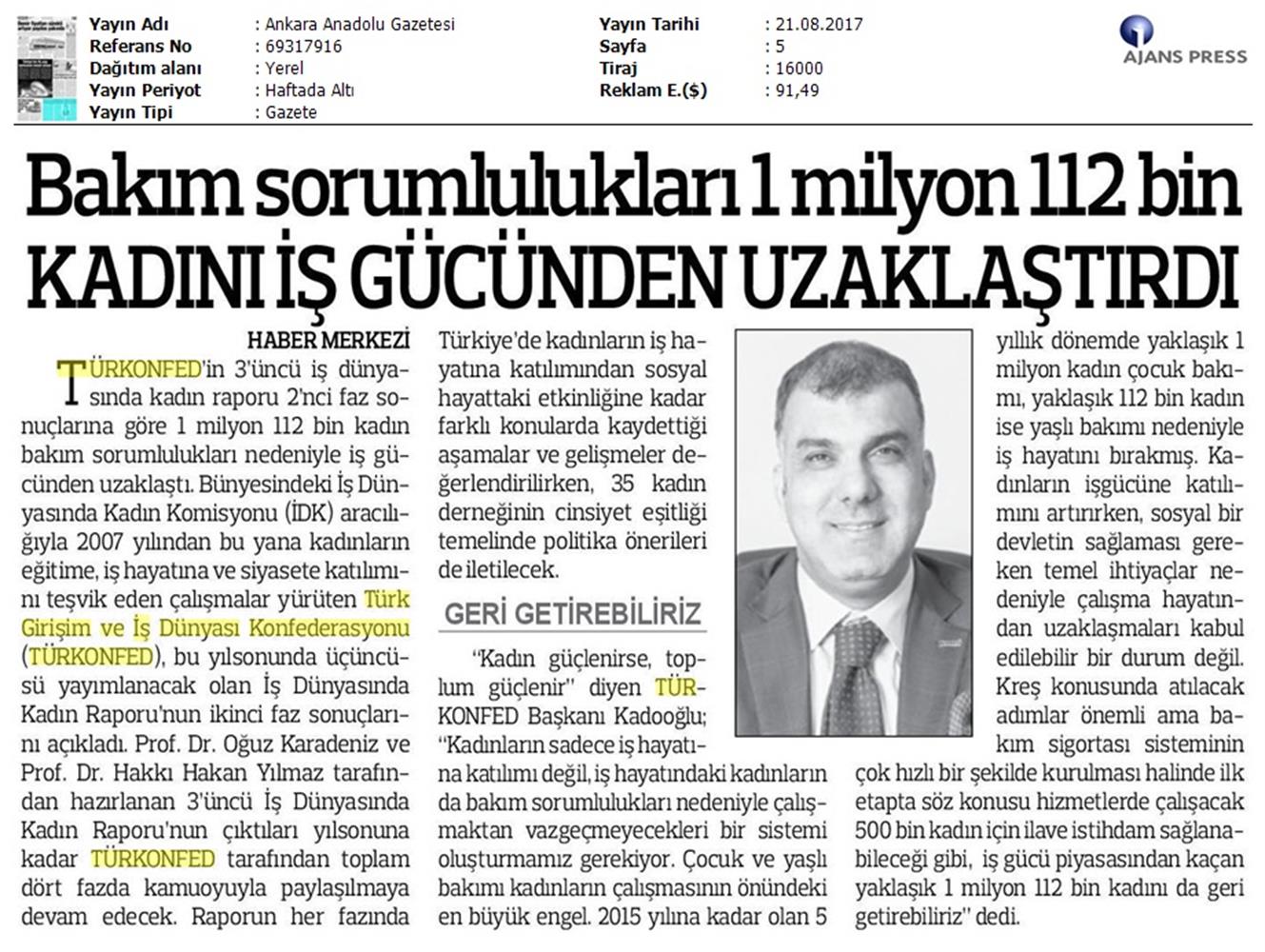 TÜRKONFED 3 Is Dunyasinda Kadin Raporu Ii Faz Basin Bulteni Medya Yansimalari 20 Agustos 2017 - 70