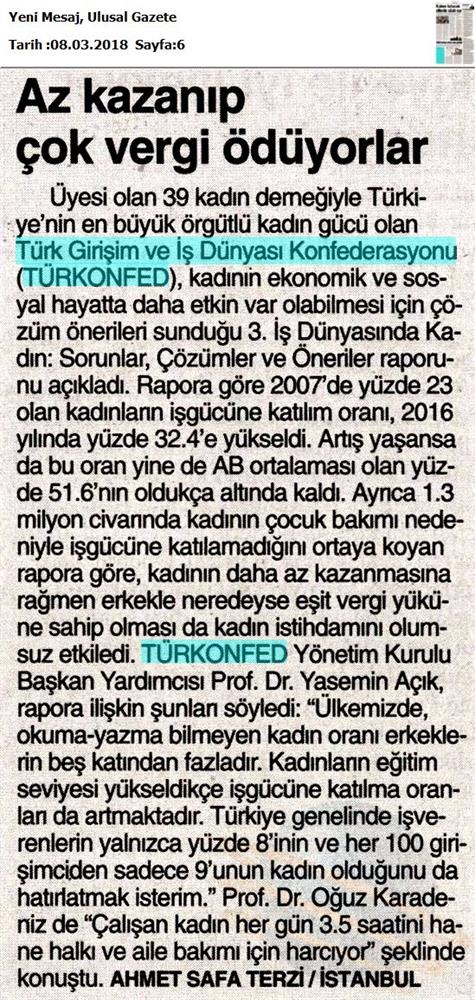 TÜRKONFED 3 Is Dunyasinda Kadin Raporu Medya Yansimalari 7 Mart 2018 - 1