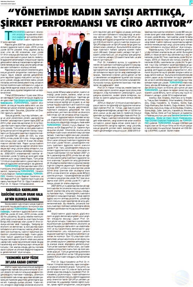 TÜRKONFED 3 Is Dunyasinda Kadin Raporu Medya Yansimalari 7 Mart 2018 - 2