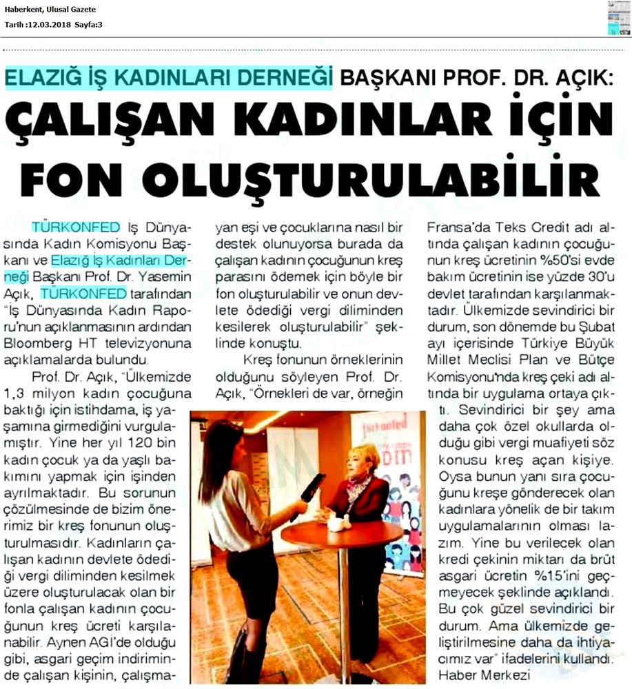 TÜRKONFED 3 Is Dunyasinda Kadin Raporu Medya Yansimalari 7 Mart 2018 - 3
