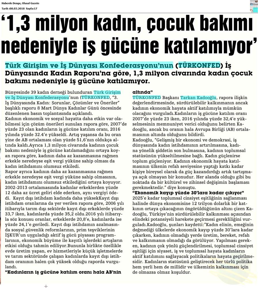 TÜRKONFED 3 Is Dunyasinda Kadin Raporu Medya Yansimalari 7 Mart 2018 - 10