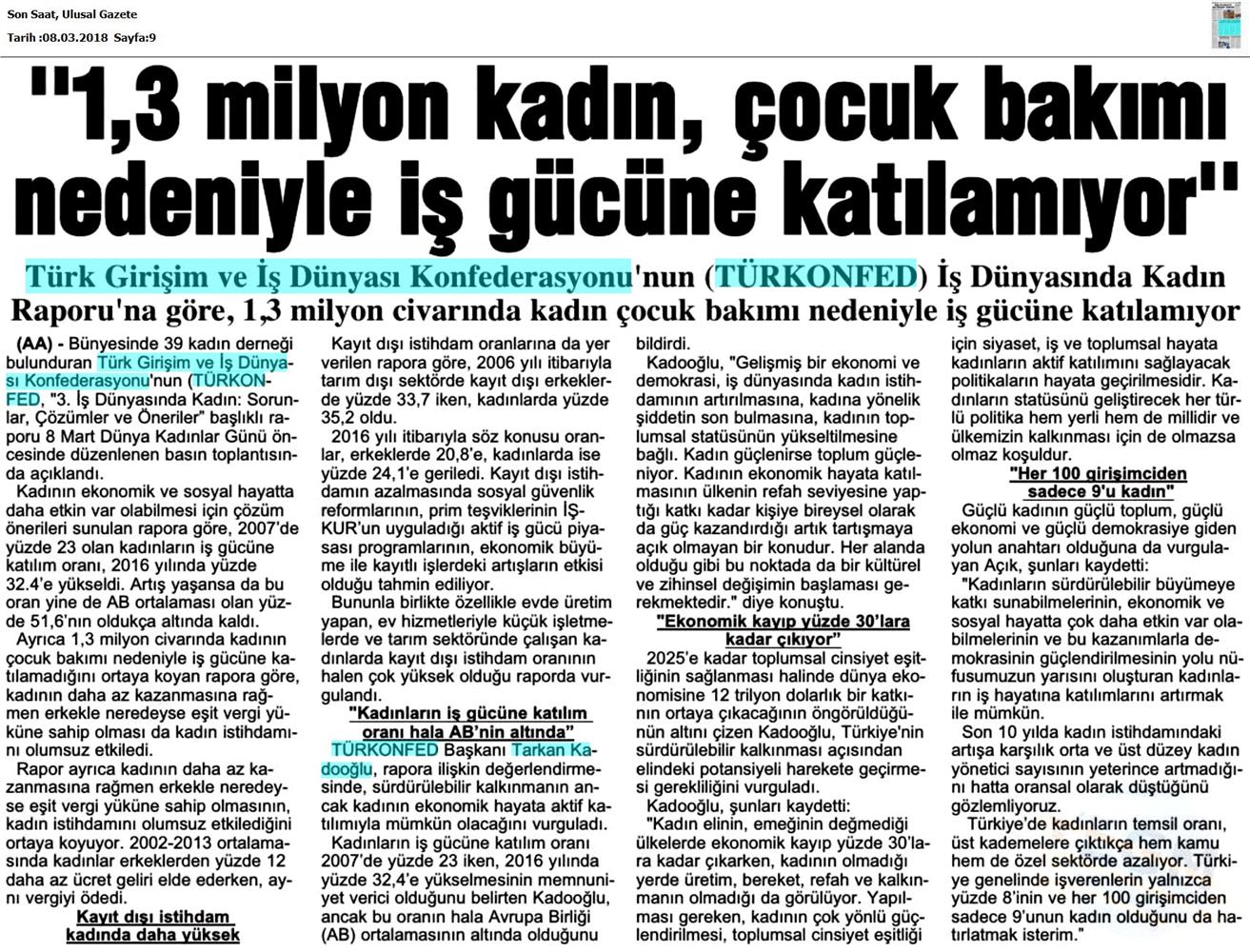 TÜRKONFED 3 Is Dunyasinda Kadin Raporu Medya Yansimalari 7 Mart 2018 - 15