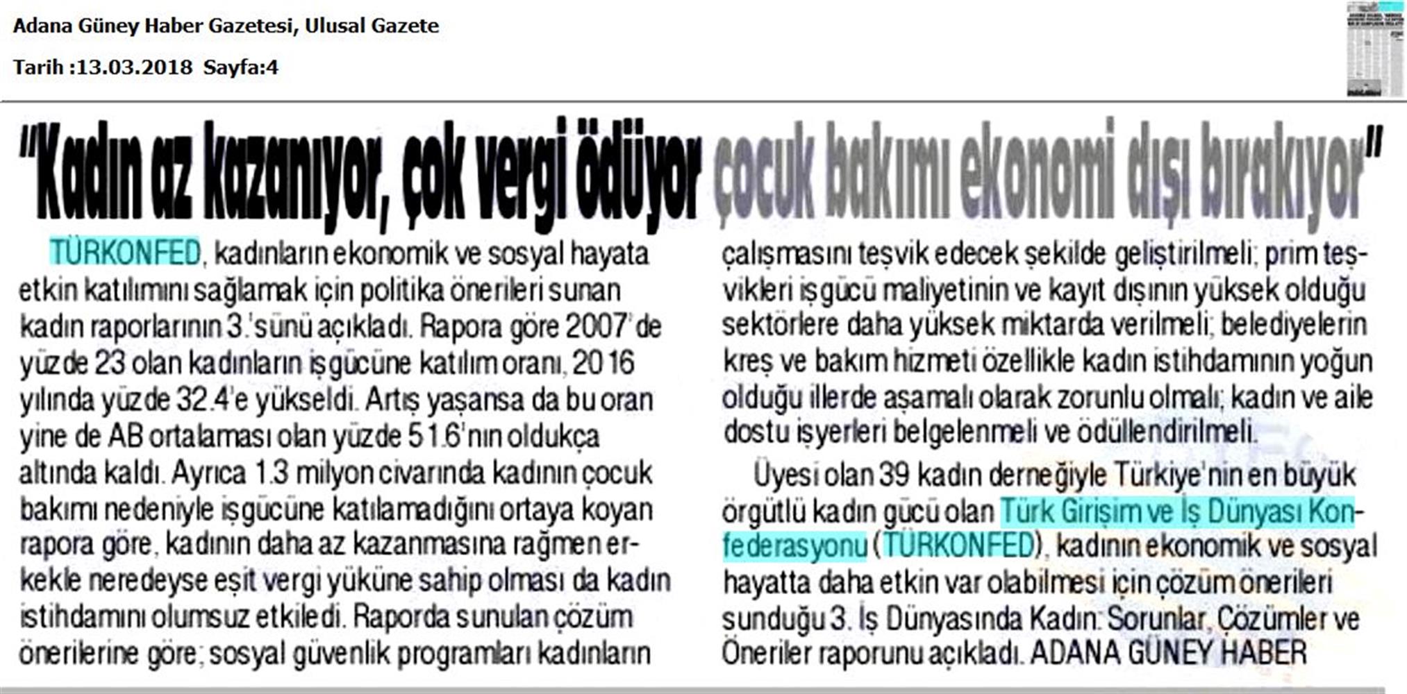 TÜRKONFED 3 Is Dunyasinda Kadin Raporu Medya Yansimalari 7 Mart 2018 - 19