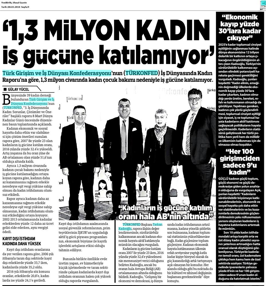 TÜRKONFED 3 Is Dunyasinda Kadin Raporu Medya Yansimalari 7 Mart 2018 - 22
