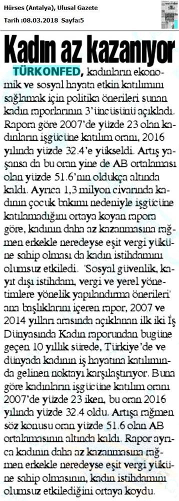 TÜRKONFED 3 Is Dunyasinda Kadin Raporu Medya Yansimalari 7 Mart 2018 - 23