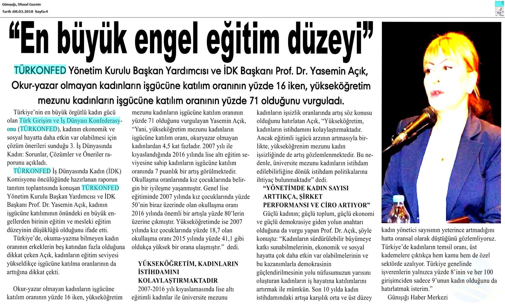 TÜRKONFED 3 Is Dunyasinda Kadin Raporu Medya Yansimalari 7 Mart 2018 - 27