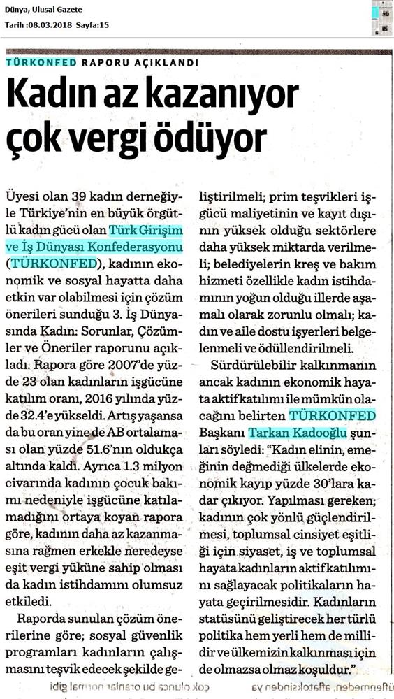 TÜRKONFED 3 Is Dunyasinda Kadin Raporu Medya Yansimalari 7 Mart 2018 - 34