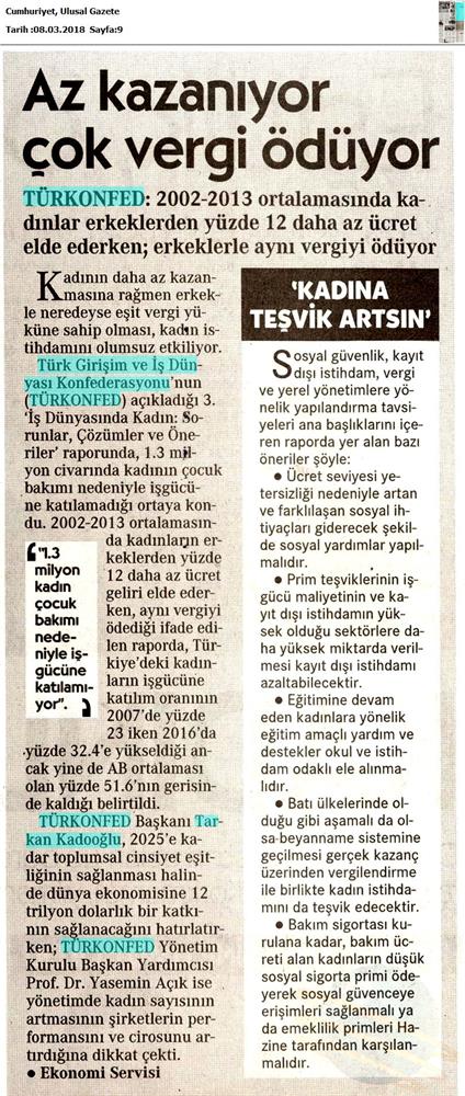 TÜRKONFED 3 Is Dunyasinda Kadin Raporu Medya Yansimalari 7 Mart 2018 - 45
