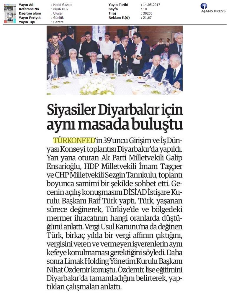 TÜRKONFED 39 Girişim Ve Is Dunyasi Konseyi Basin Yansimalari 13 Mayis 2017 - 12