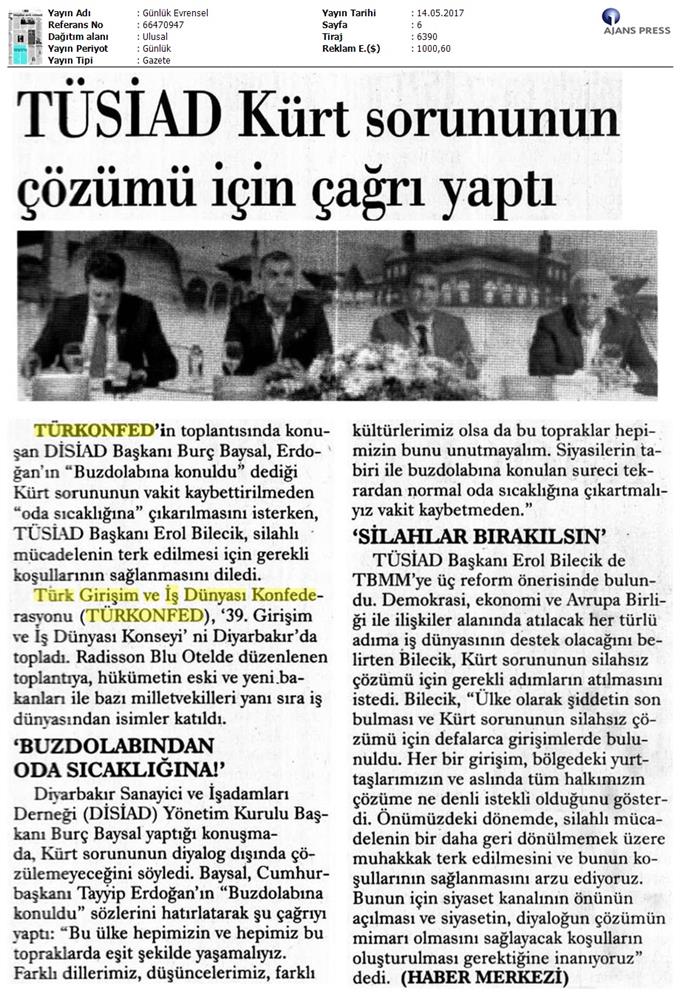 TÜRKONFED 39 Girişim Ve Is Dunyasi Konseyi Basin Yansimalari 13 Mayis 2017 - 13