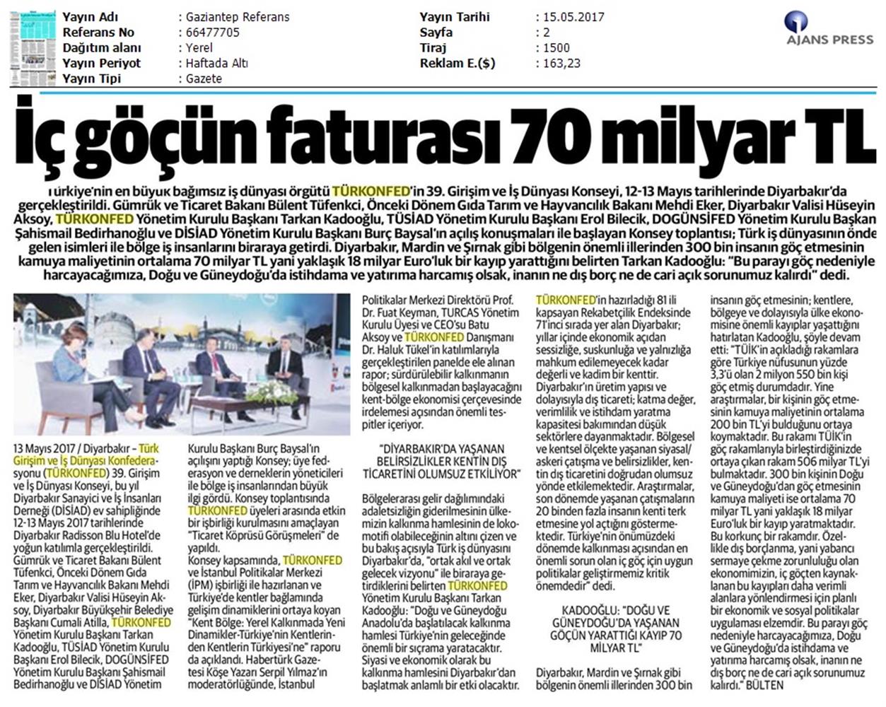 TÜRKONFED 39 Girişim Ve Is Dunyasi Konseyi Basin Yansimalari 13 Mayis 2017 - 15