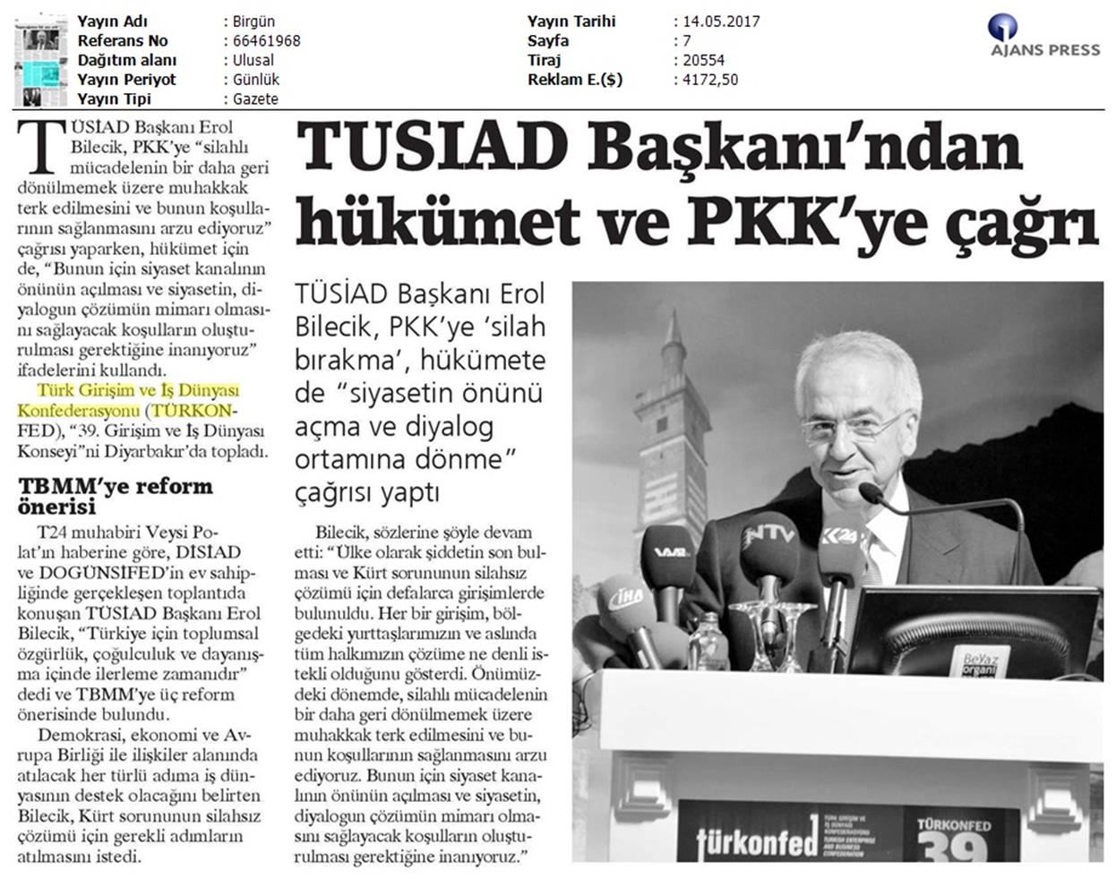 TÜRKONFED 39 Girişim Ve Is Dunyasi Konseyi Basin Yansimalari 13 Mayis 2017 - 21