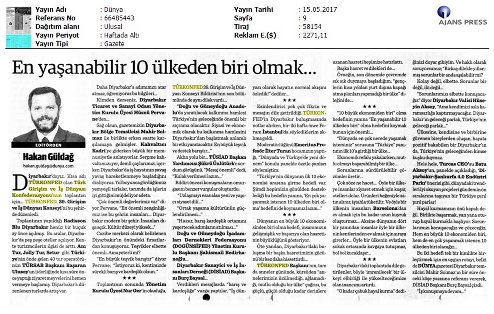 TÜRKONFED 39 Girişim Ve Is Dunyasi Konseyi Basin Yansimalari 13 Mayis 2017 - 23