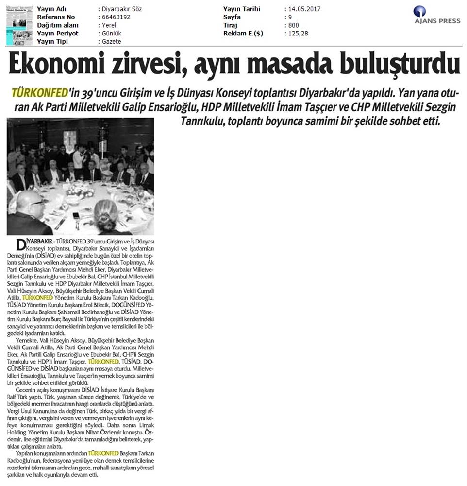 TÜRKONFED 39 Girişim Ve Is Dunyasi Konseyi Basin Yansimalari 13 Mayis 2017 - 25